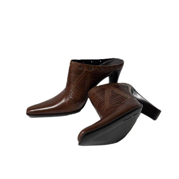 Via Spiga Brown Leather Heel Mules With Studded Detailing & Pointed Toe Size 7M - Picture 2 of 10